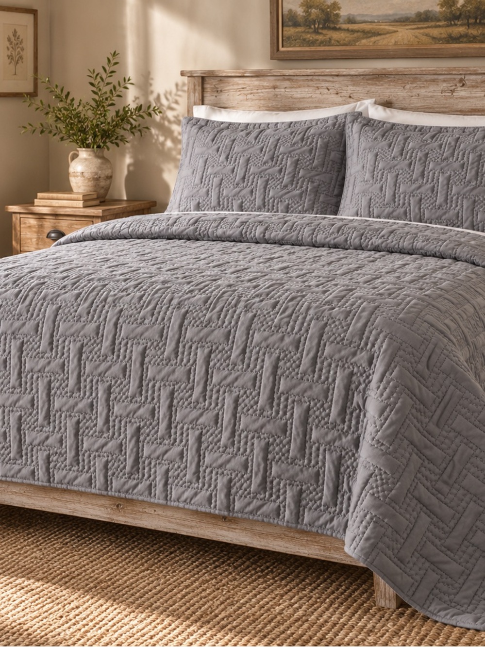 Quilted Textured Bedspread Set - Gray queen or full